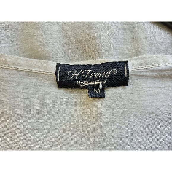 H Trend ITALY 100% Silk Taupe Embroidered Bell Sleeves BOHO CHIC Top - Picture 6 of 8